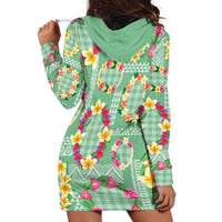 Hawaiian Leis Hoodie Dress Kakau Tattoos and Palaka Pastel Green Color LT03 - Polynesian Pride