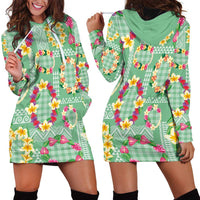 Hawaiian Leis Hoodie Dress Kakau Tattoos and Palaka Pastel Green Color LT03 - Polynesian Pride