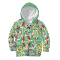 Hawaiian Leis Kid Hoodie Kakau Tattoos and Palaka Pastel Green Color LT03 Zip Hoodie Green - Polynesian Pride
