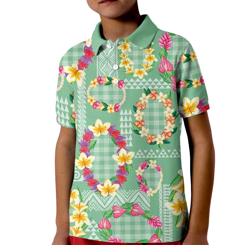Hawaiian Leis Kid Polo Shirt Kakau Tattoos and Palaka Pastel Green Color