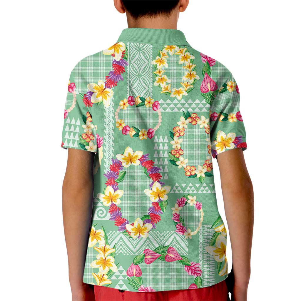 Hawaiian Leis Kid Polo Shirt Kakau Tattoos and Palaka Pastel Green Color LT03 - Polynesian Pride
