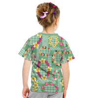 Hawaiian Leis Kid T Shirt Kakau Tattoos and Palaka Pastel Green Color