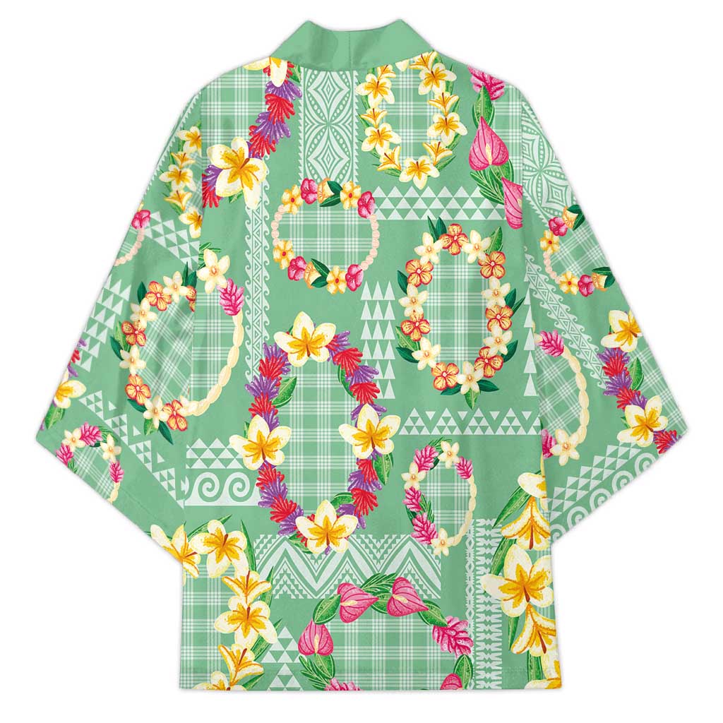 Hawaiian Leis Kimono Kakau Tattoos and Palaka Pastel Green Color