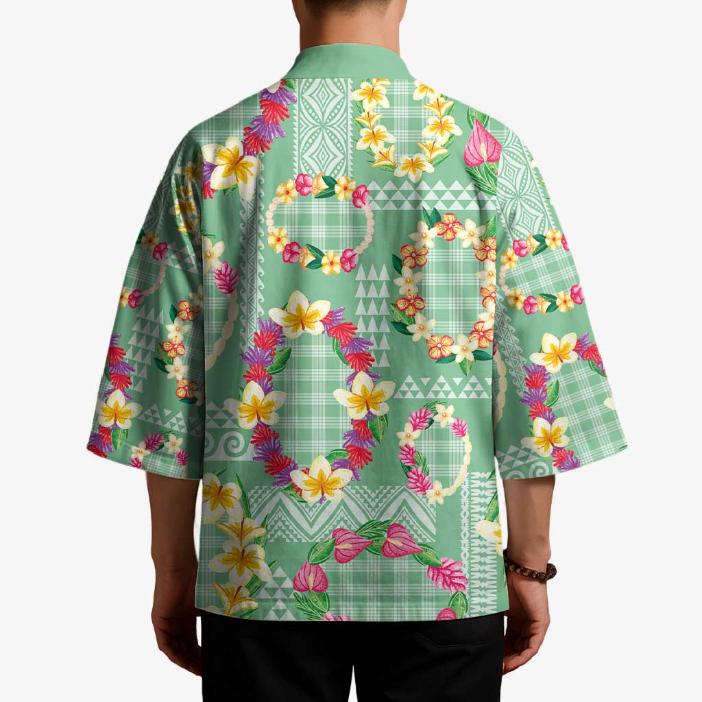 Hawaiian Leis Kimono Kakau Tattoos and Palaka Pastel Green Color