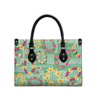 Hawaiian Leis Leather Bag Kakau Tattoos and Palaka Pastel Green Color