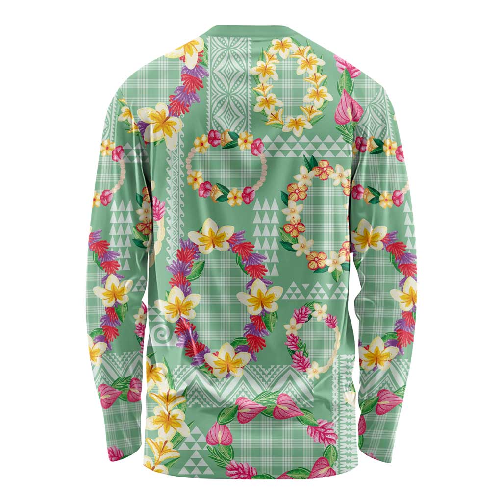 Hawaiian Leis Long Sleeve Shirt Kakau Tattoos and Palaka Pastel Green Color