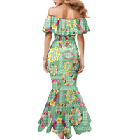 Hawaiian Leis Mermaid Dress Kakau Tattoos and Palaka Pastel Green Color LT03 - Polynesian Pride