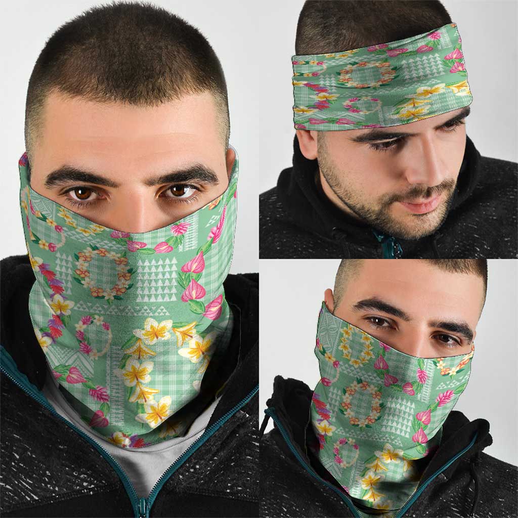 Hawaiian Leis Neck Gaiter Kakau Tattoos and Palaka Pastel Green Color