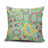 Hawaiian Leis Pillow Cover Kakau Tattoos and Palaka Pastel Green Color
