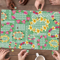 Hawaiian Leis Puzzle Kakau Tattoos and Palaka Pastel Green Color