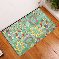 Hawaiian Leis Rubber Doormat Kakau Tattoos and Palaka Pastel Green Color