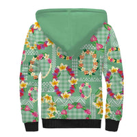 Hawaiian Leis Sherpa Hoodie Kakau Tattoos and Palaka Pastel Green Color LT03 - Polynesian Pride