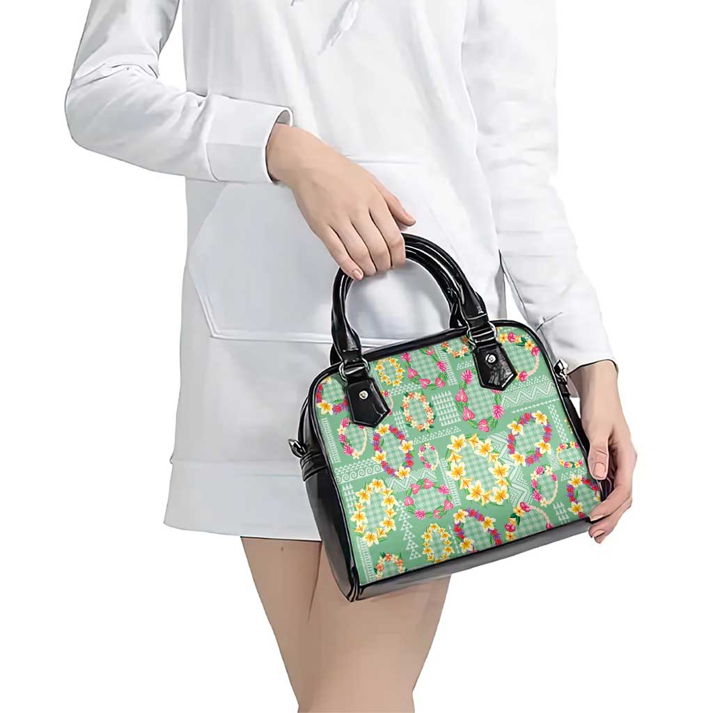 Hawaiian Leis Shoulder Handbag Kakau Tattoos and Palaka Pastel Green Color