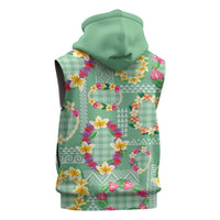 Hawaiian Leis Sleeveless Hoodie Kakau Tattoos and Palaka Pastel Green Color LT03 - Polynesian Pride