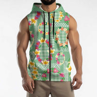 Hawaiian Leis Sleeveless Zip Hoodie Kakau Tattoos and Palaka Pastel Green Color LT03 - Polynesian Pride