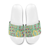 Hawaiian Leis Slide Sandals Kakau Tattoos and Palaka Pastel Green Color