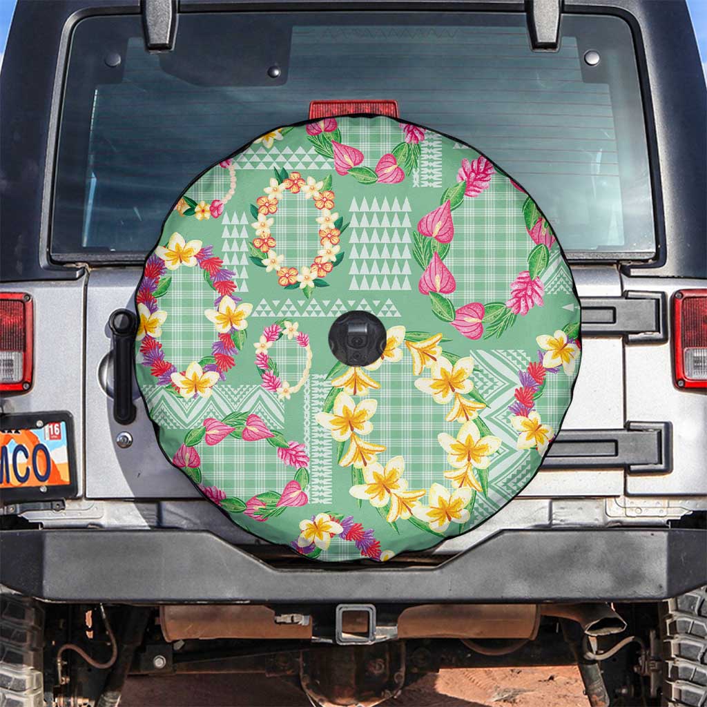 Hawaiian Leis Spare Tire Cover Kakau Tattoos and Palaka Pastel Green Color LT03 Green - Polynesian Pride