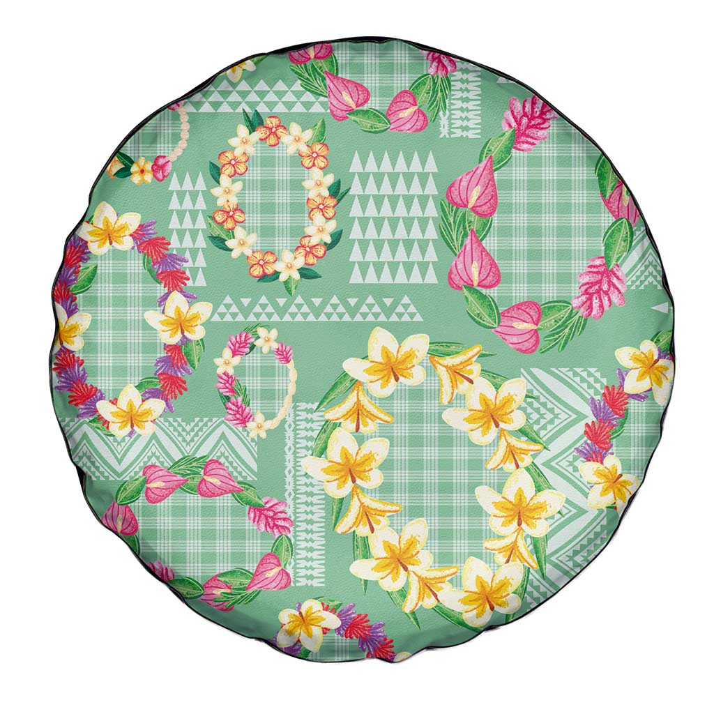 Hawaiian Leis Spare Tire Cover Kakau Tattoos and Palaka Pastel Green Color LT03 - Polynesian Pride