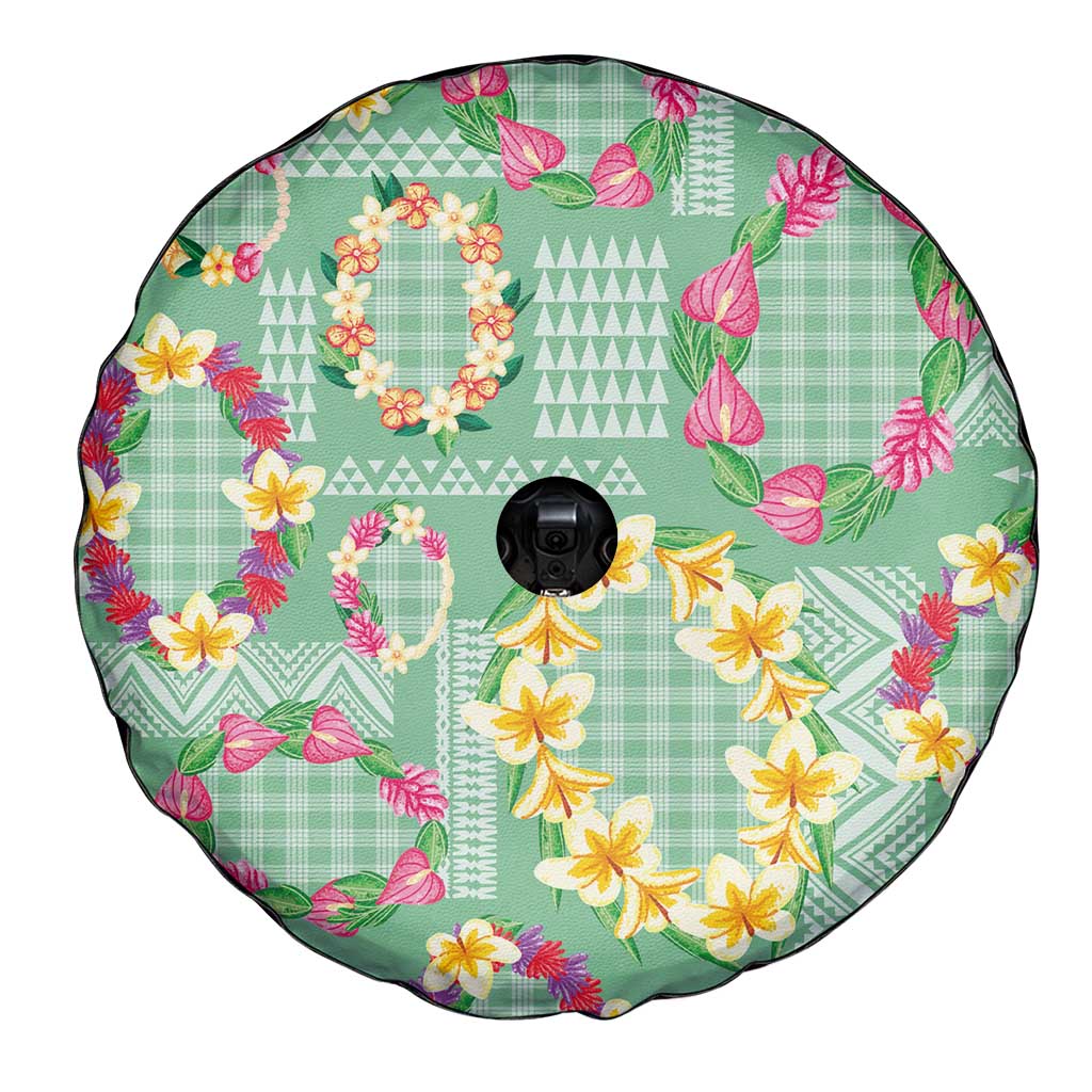 Hawaiian Leis Spare Tire Cover Kakau Tattoos and Palaka Pastel Green Color LT03 - Polynesian Pride