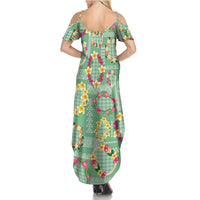 Hawaiian Leis Summer Maxi Dress Kakau Tattoos and Palaka Pastel Green Color