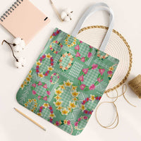 Hawaiian Leis Tote Bag Kakau Tattoos and Palaka Pastel Green Color