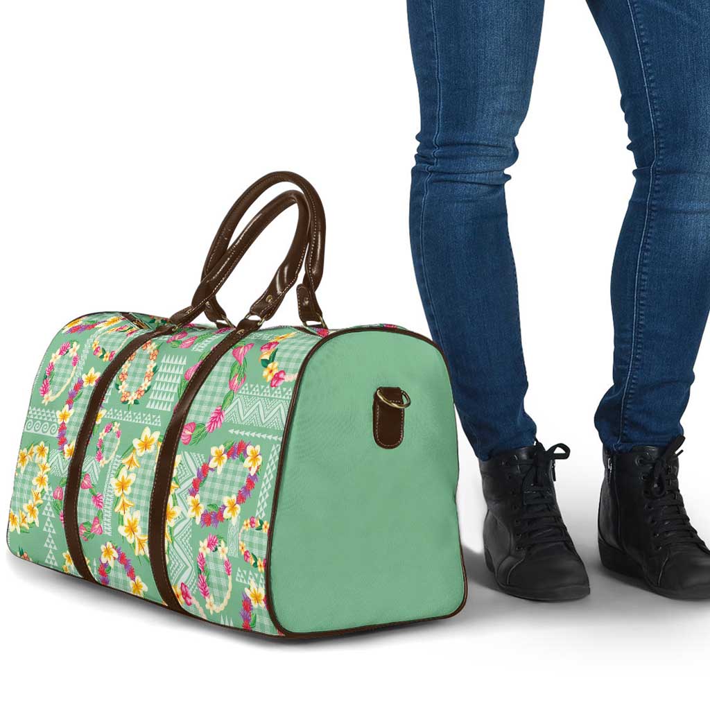 Hawaiian Leis Travel Bag Kakau Tattoos and Palaka Pastel Green Color