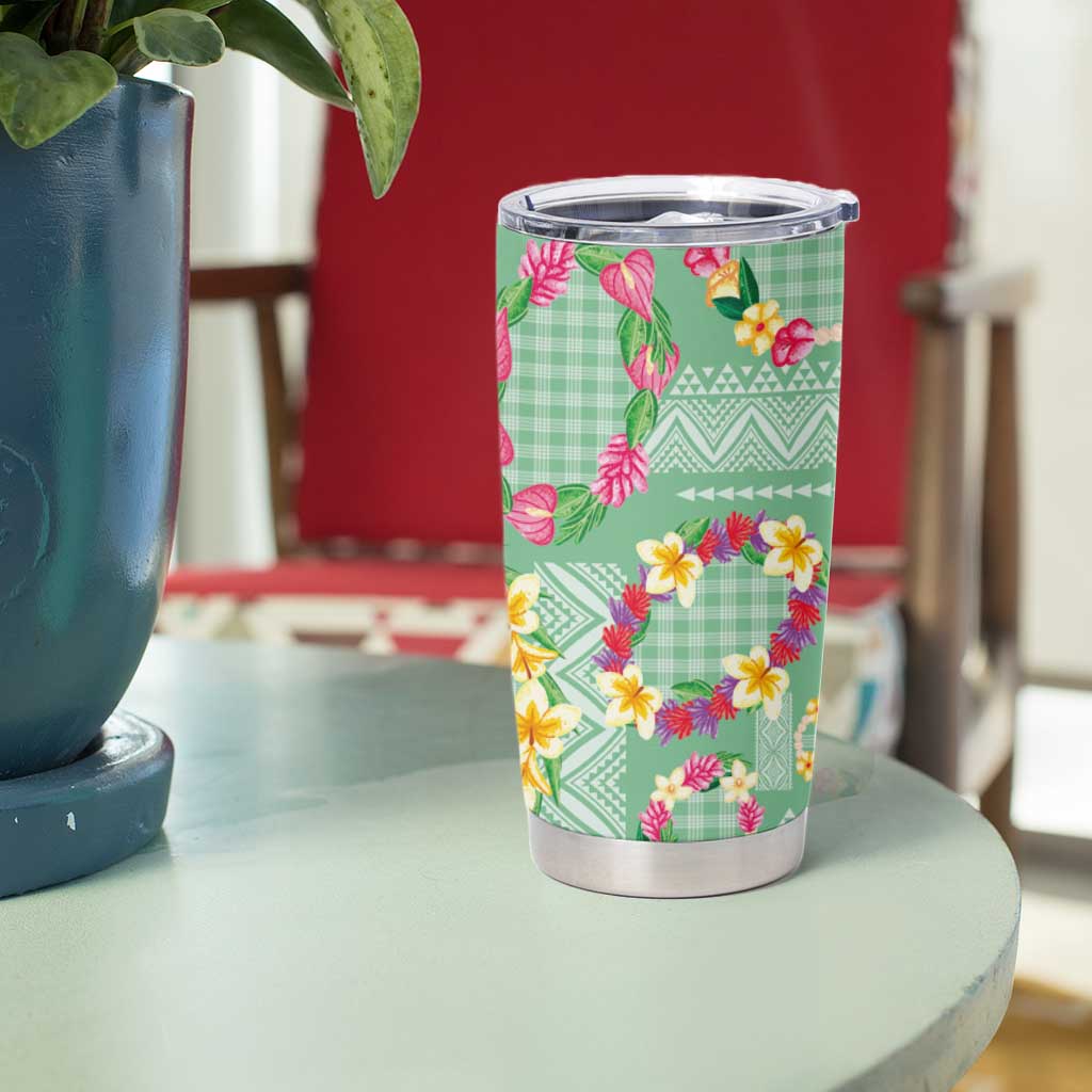 Hawaiian Leis Tumbler Cup Kakau Tattoos and Palaka Pastel Green Color