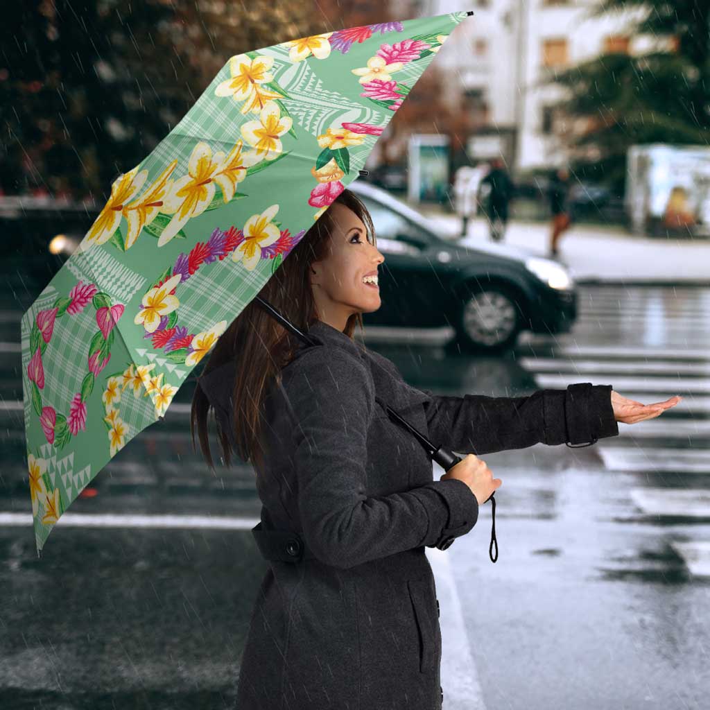 Hawaiian Leis Umbrella Kakau Tattoos and Palaka Pastel Green Color