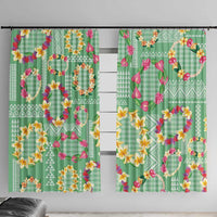 Hawaiian Leis Window Curtain Kakau Tattoos and Palaka Pastel Green Color LT03 With Hooks Green - Polynesian Pride