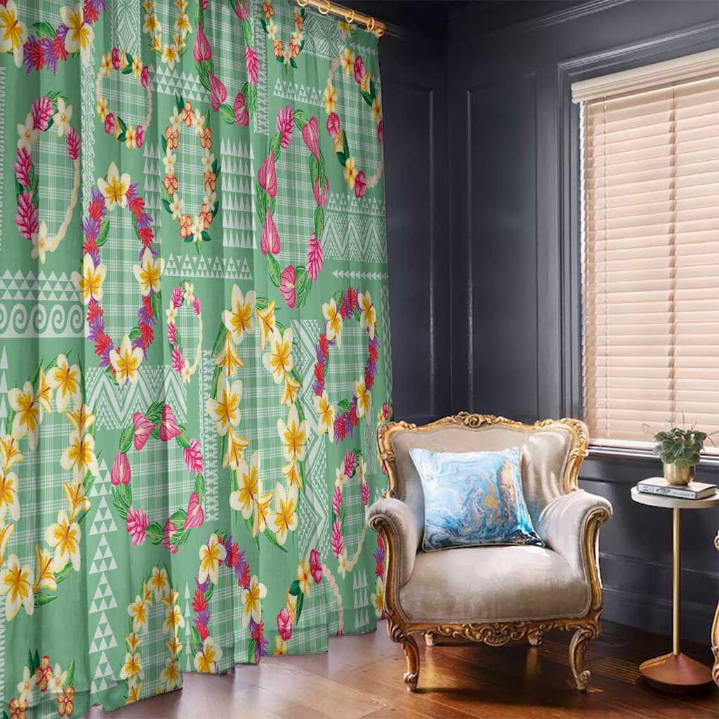Hawaiian Leis Window Curtain Kakau Tattoos and Palaka Pastel Green Color LT03 - Polynesian Pride