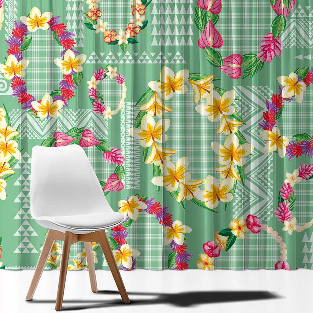 Hawaiian Leis Window Curtain Kakau Tattoos and Palaka Pastel Green Color LT03 - Polynesian Pride
