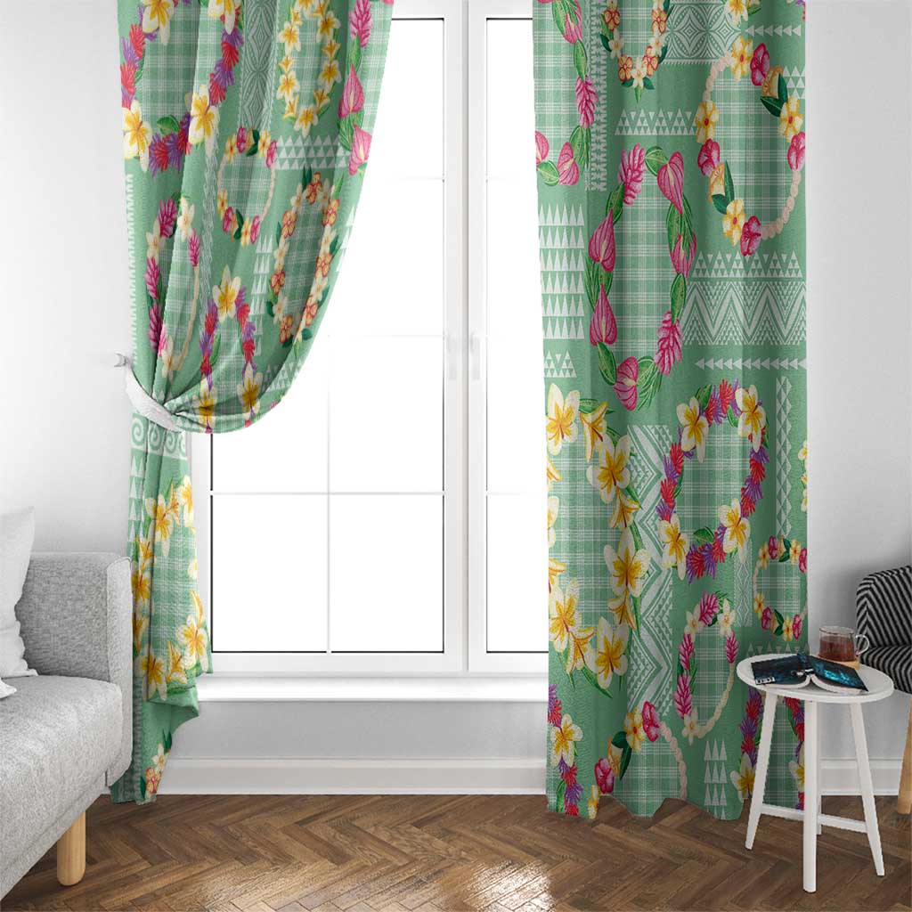 Hawaiian Leis Window Curtain Kakau Tattoos and Palaka Pastel Green Color LT03 - Polynesian Pride