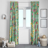 Hawaiian Leis Window Curtain Kakau Tattoos and Palaka Pastel Green Color LT03 - Polynesian Pride