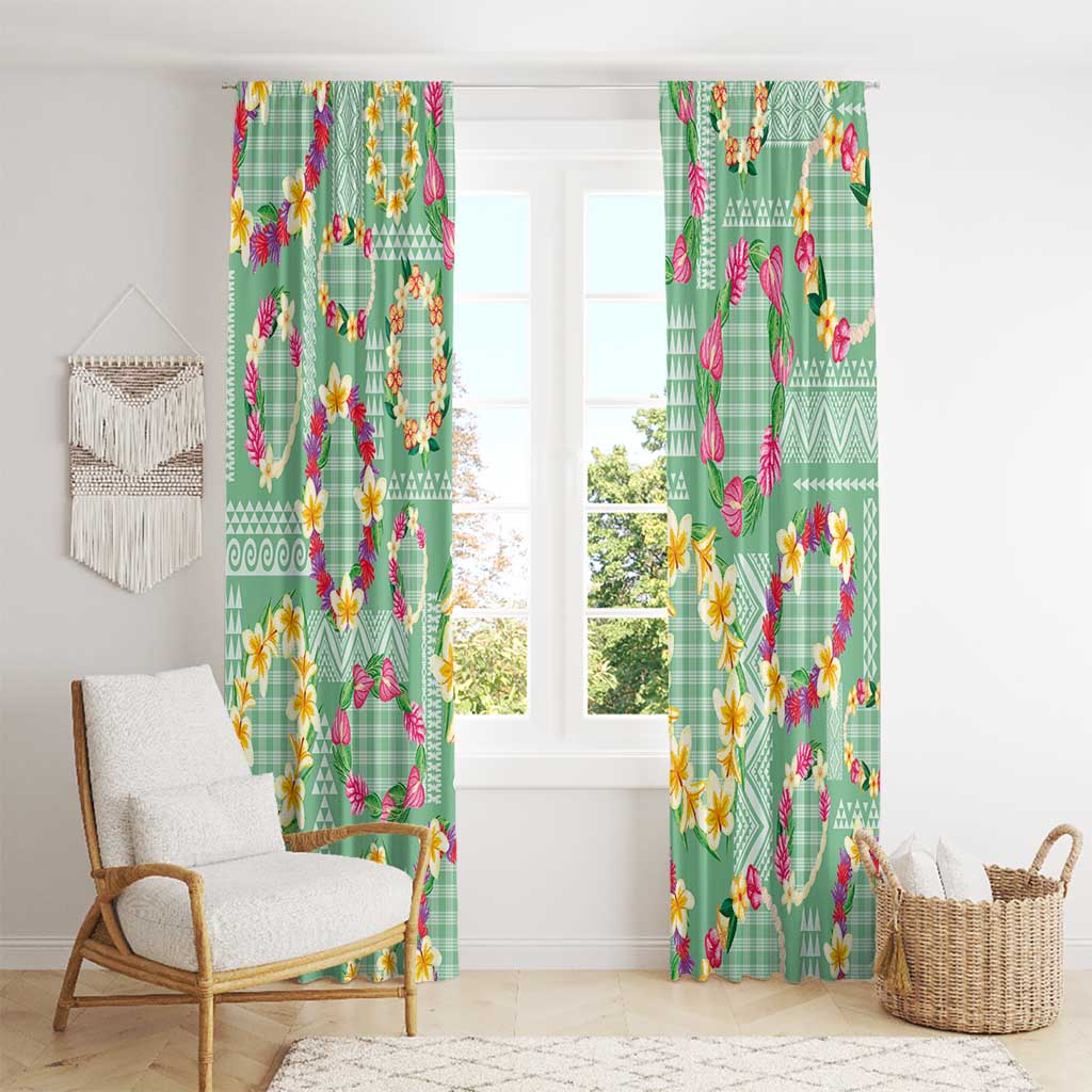 Hawaiian Leis Window Curtain Kakau Tattoos and Palaka Pastel Green Color LT03 - Polynesian Pride