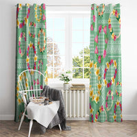Hawaiian Leis Window Curtain Kakau Tattoos and Palaka Pastel Green Color LT03 - Polynesian Pride