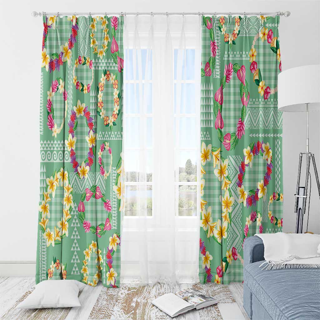 Hawaiian Leis Window Curtain Kakau Tattoos and Palaka Pastel Green Color LT03 - Polynesian Pride