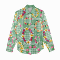 Hawaiian Leis Women Casual Shirt Kakau Tattoos and Palaka Pastel Green Color LT03 - Polynesian Pride
