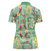 Hawaiian Leis Women Polo Shirt Kakau Tattoos and Palaka Pastel Green Color LT03 - Polynesian Pride