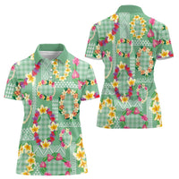 Hawaiian Leis Women Polo Shirt Kakau Tattoos and Palaka Pastel Green Color LT03 - Polynesian Pride