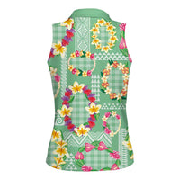 Hawaiian Leis Women Sleeveless Polo Shirt Kakau Tattoos and Palaka Pastel Green Color LT03 - Polynesian Pride