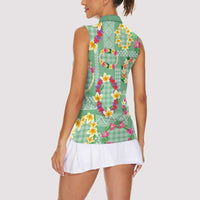 Hawaiian Leis Women Sleeveless Polo Shirt Kakau Tattoos and Palaka Pastel Green Color LT03 - Polynesian Pride
