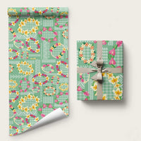 Hawaiian Leis Wrapping Paper Kakau Tattoos and Palaka Pastel Green Color