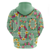 Hawaiian Leis Zip Hoodie Kakau Tattoos and Palaka Pastel Green Color