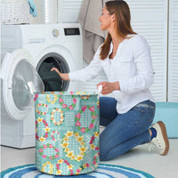Hawaiian Leis Laundry Basket Kakau Tattoos and Palaka Pastel Teal Color