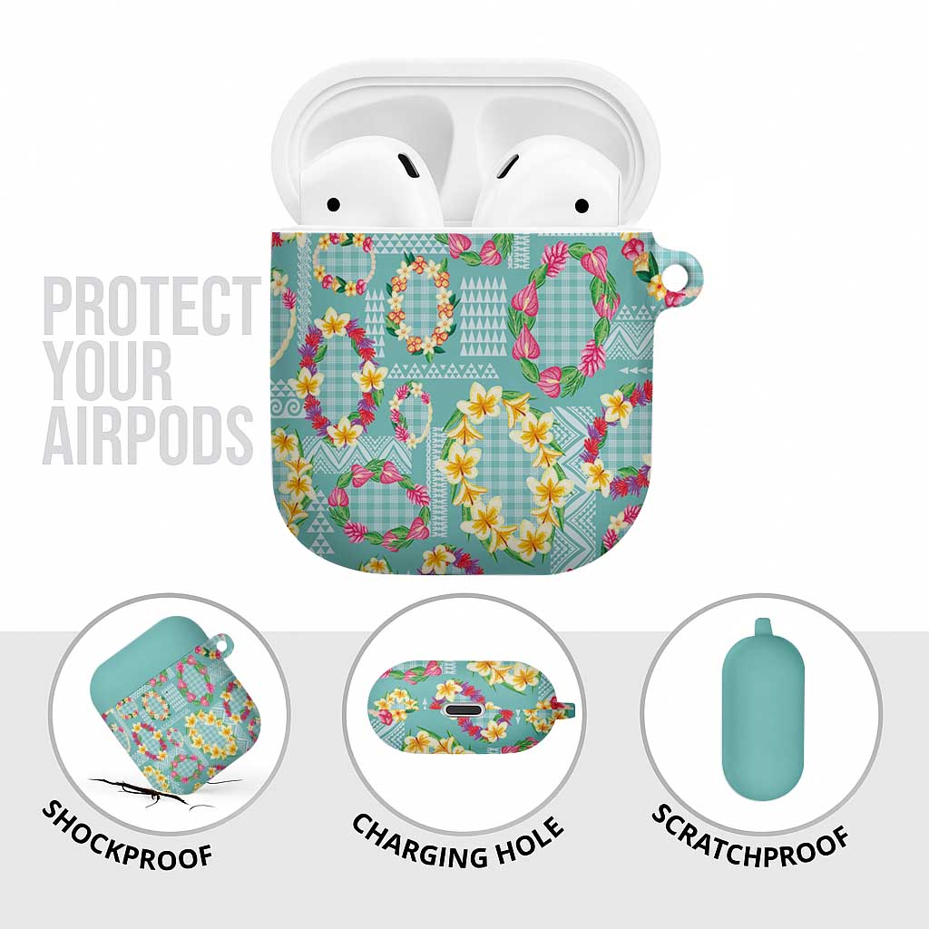 Hawaiian Leis AirPods Case Kakau Tattoos and Palaka Pastel Teal Color