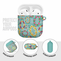 Hawaiian Leis AirPods Case Kakau Tattoos and Palaka Pastel Teal Color
