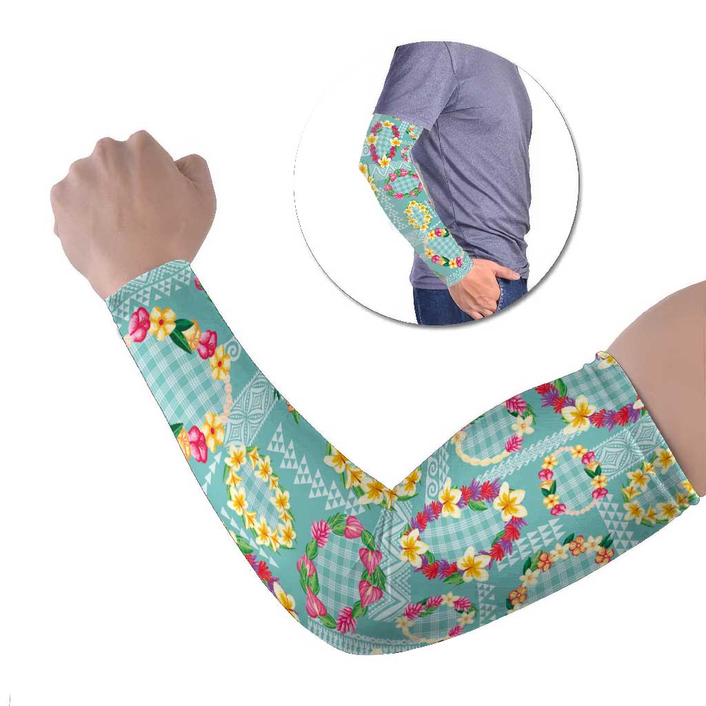 Hawaiian Leis Arm Sleeves Kakau Tattoos and Palaka Pastel Teal Color