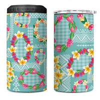 Hawaiian Leis 4 in 1 Can Cooler Tumbler Kakau Tattoos and Palaka Pastel Teal Color LT03 One Size: 16 oz Teal - Polynesian Pride