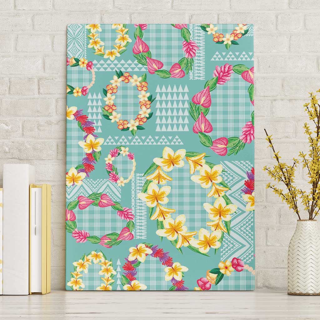 Hawaiian Leis Canvas Wall Art Kakau Tattoos and Palaka Pastel Teal Color