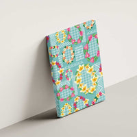 Hawaiian Leis Canvas Wall Art Kakau Tattoos and Palaka Pastel Teal Color
